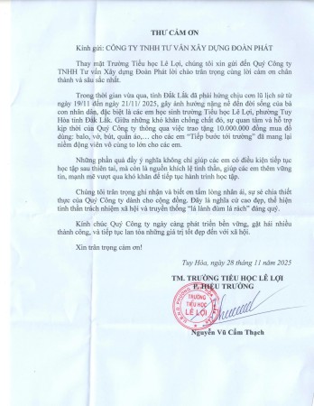 CÔNG TY ĐOÀN PHÁT ĐỒNG HÀNH CÙNG HỌC SINH TRƯỜNG TIỂU HỌC SAU LŨ TẠI ĐẮK LẮK